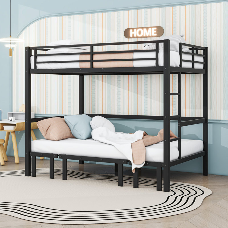 Metal Bunk Bed With Ladder And Slats, Full Over Full