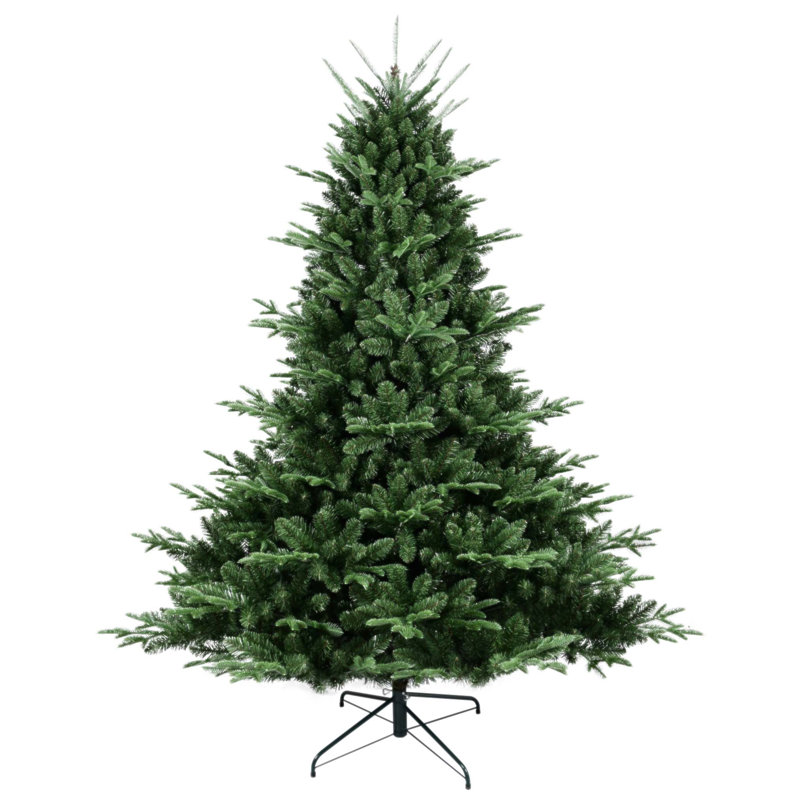 Arbre de Noël pleine forme 7 pi avec 2257 pointes, aiguilles mixtes en PE / PVC, base large pour grands espaces, structure à charnières pour une installation facile, support en métal pour un soutien solide