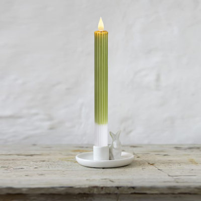 Bougies sans flamme, chandelle rayée verte avec télécommande, bougies à cire véritable, chandelles coniques à DEL pour le dîner, décoration de mariage