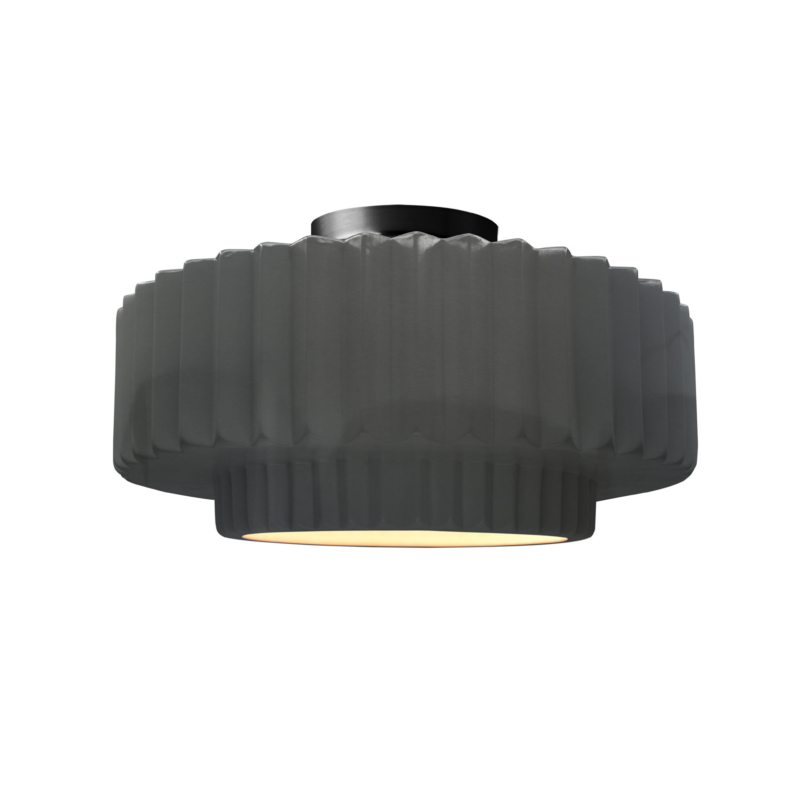 Single Light Ceramic LED Semi Flush Mount, 7.25" H x 14.5" W x 14.5" D, Gloss Gray, Matte Black