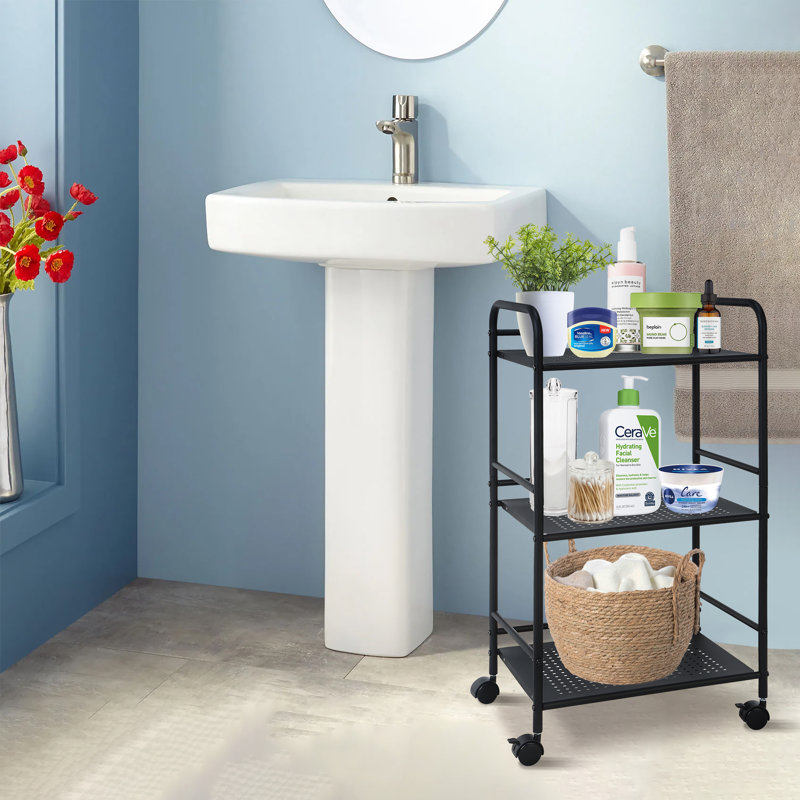 Minimalist Style 3 Tier Utility Rolling Shelf Cart, Black