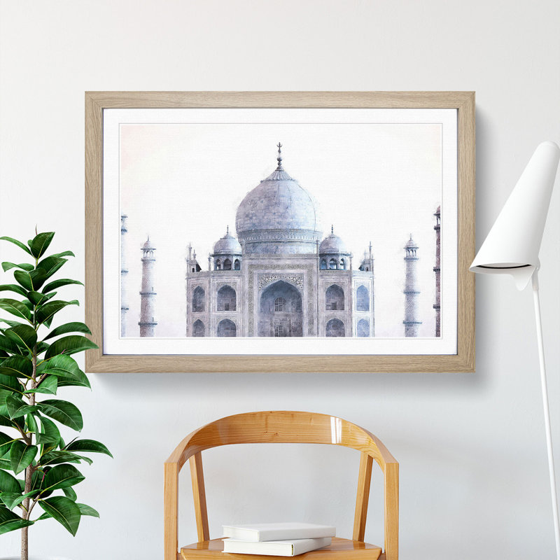 The Taj Mahal in Agra India - Picture Frame Painting Print, Oak Framed, 62cm H x 87cm W x 2cm D