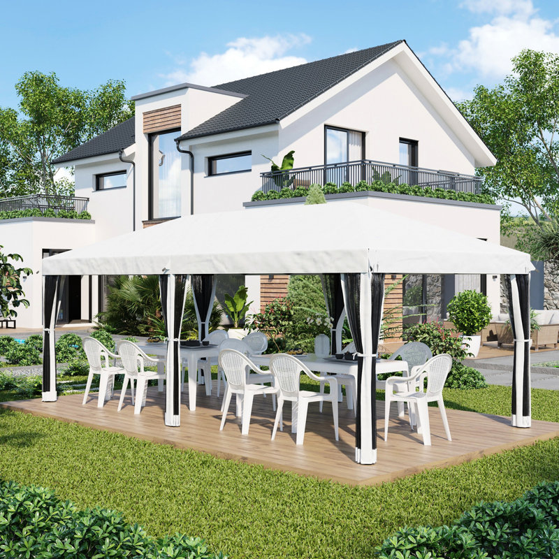 10' X 20' Pop Up Canopy Tent With Netting, Tough Instant Sun For Outdoor, Garden, Patio, Creamy White, Wide Inner Volume Stable Sanctuary Cream Vast Space