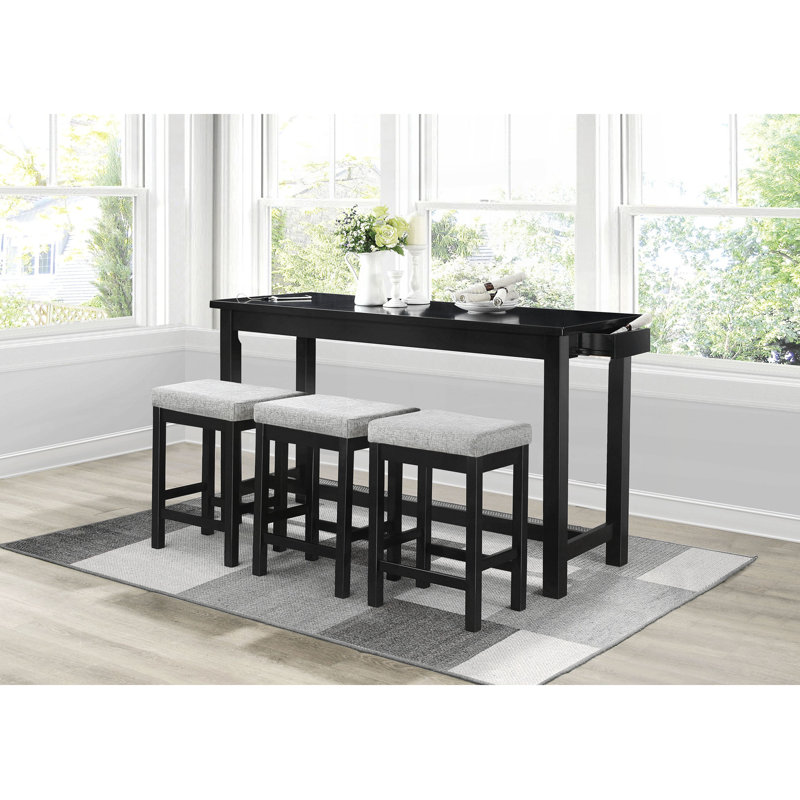 4Pc Counter Height Dining Set Counter Height Table W Drawer Built-In USB Ports Power Outlets And 3 Stools Casual Dining Furniture