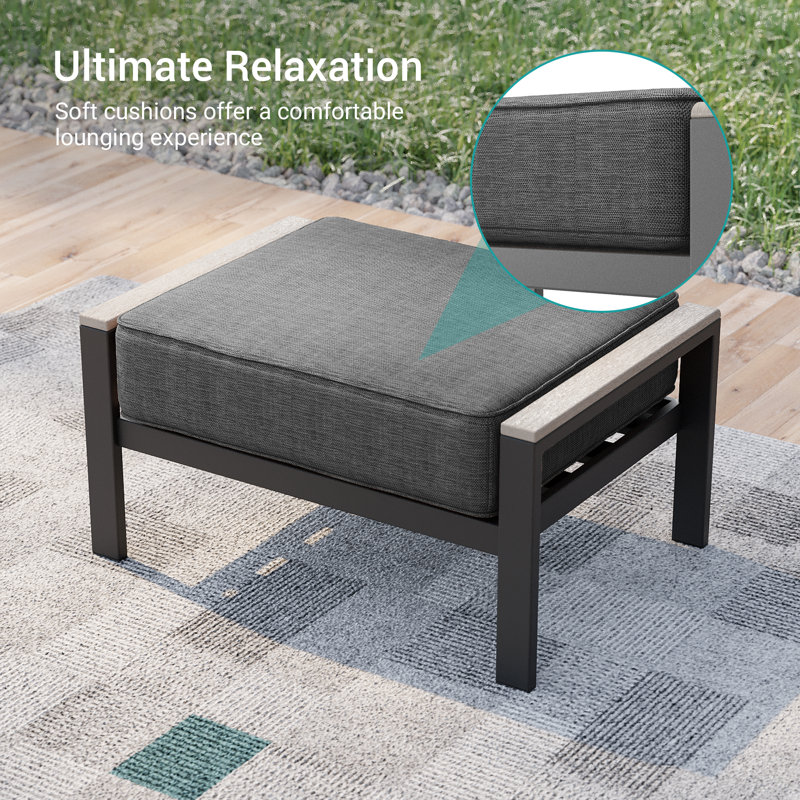 Repose-pieds 2 pièces avec coussin en tissu teint dans la masse, Noir gris