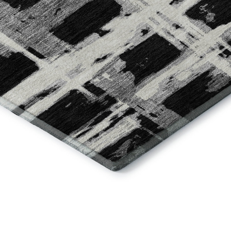 Premium Machine Washable Prisco Black Rug, Rectangle 9' x 12'