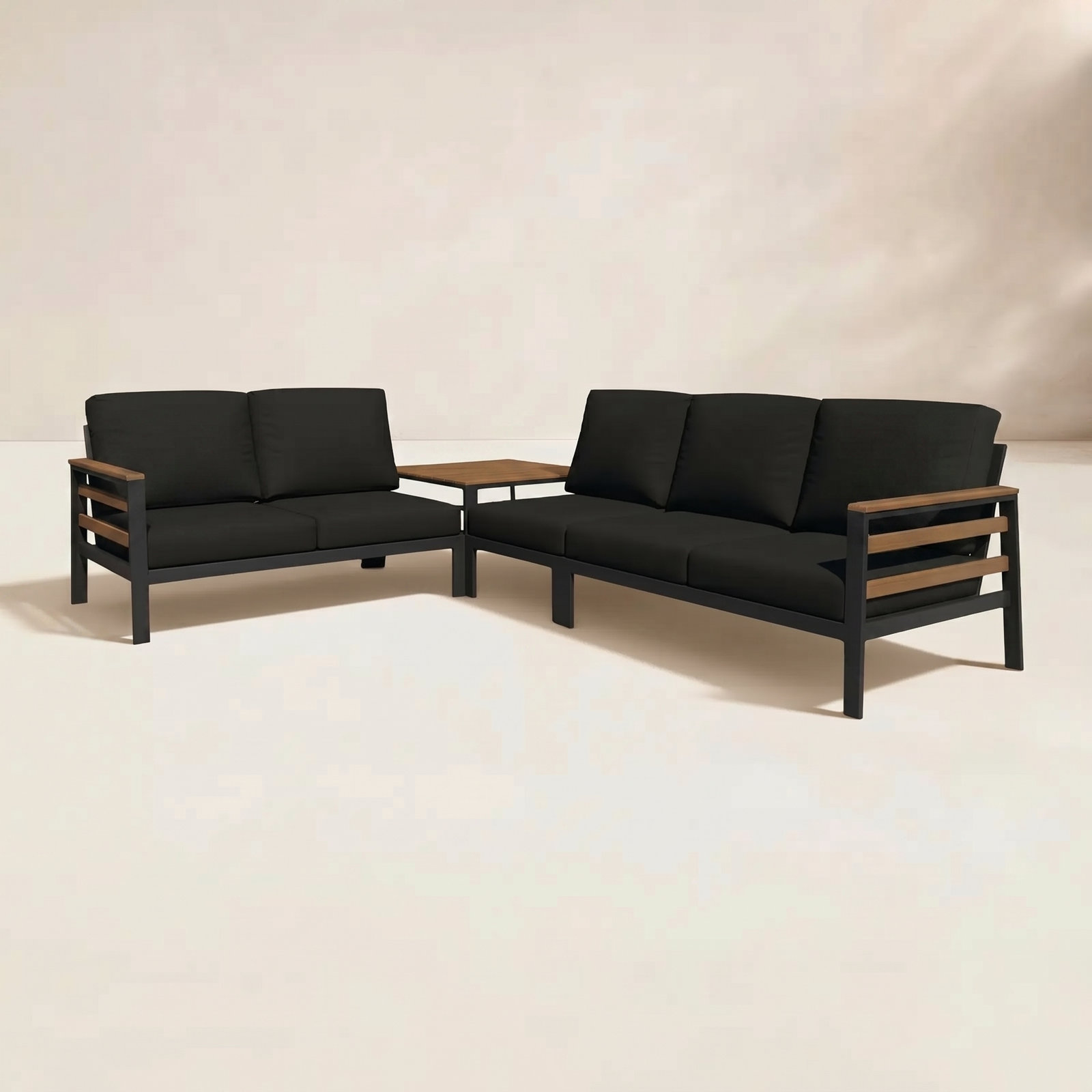 Townsend Outdoor 5 Person Sectional Seating Group With Sunbrella Cushions, Canvas Black Sunbrella® Canvas, Brown