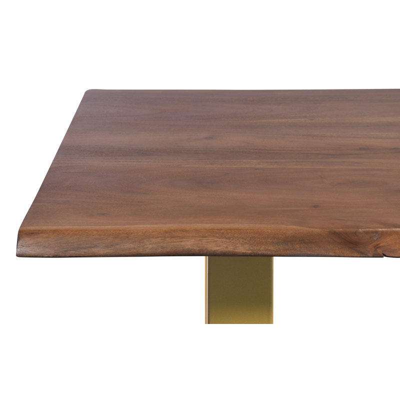Tiara Acacia Solid Wood Top Metal Base Dining Table, Gold/Brown