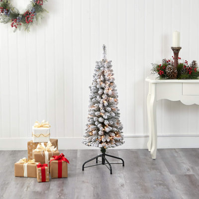  Artificial Flocked Pencil Christmas Tree With Clear Lights and Bendable Branches