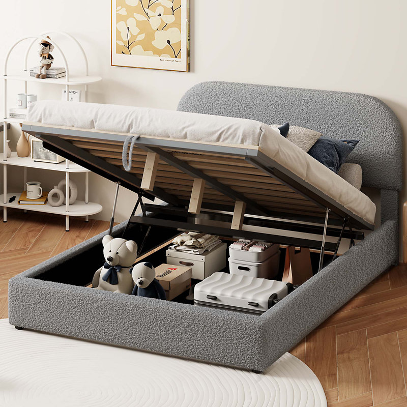 Upholstered Storage Platform Bed, Full, White