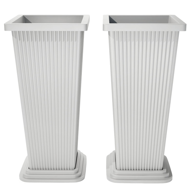 Ensemble de 2 grandes jardinières d'extérieur, 24 po avec drain et soucoupe, blanc, Blanc