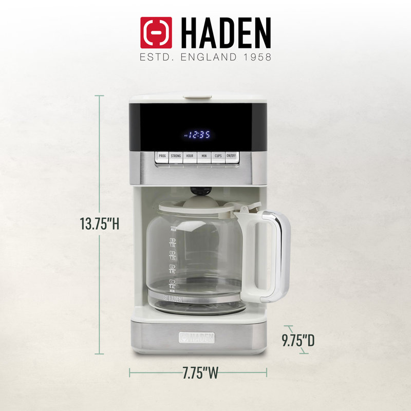 Haden Quintessential 12 Cup Programmable Digital Coffee Maker, Ivory/Chrome
