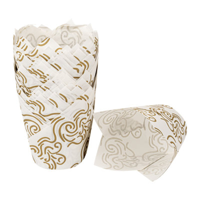 Restaurantware-Panificio 3.5 Ounce Baking Cups, 500 Disposable Paper Baking Cups - Greaseproof, Oven-Ready, White Paper Muffin Liners, Microwavable, Tulip Design With Floral Print