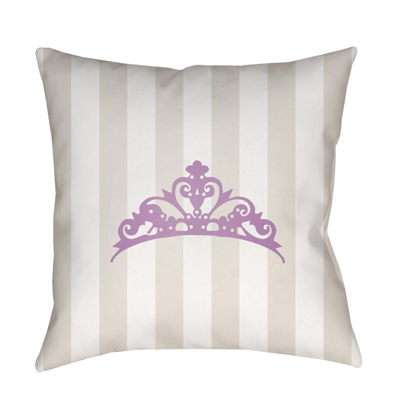 Crown Indoor/Outdoor Throw Pillow, 20" H x 20" W x 3.5" D, Tan/Purple
