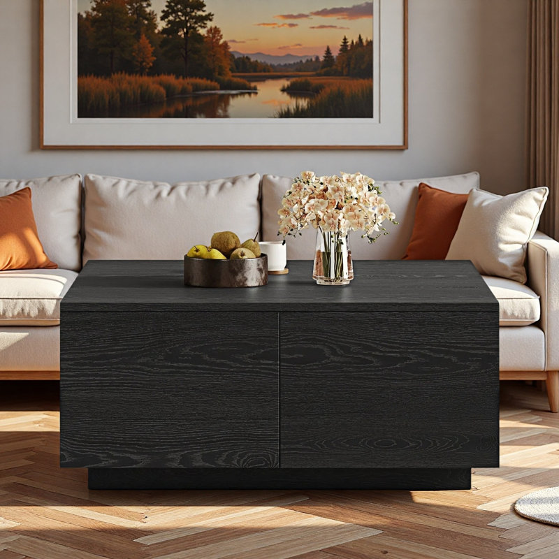 Table basse moderne carrée avec 4 tiroirs, Noir