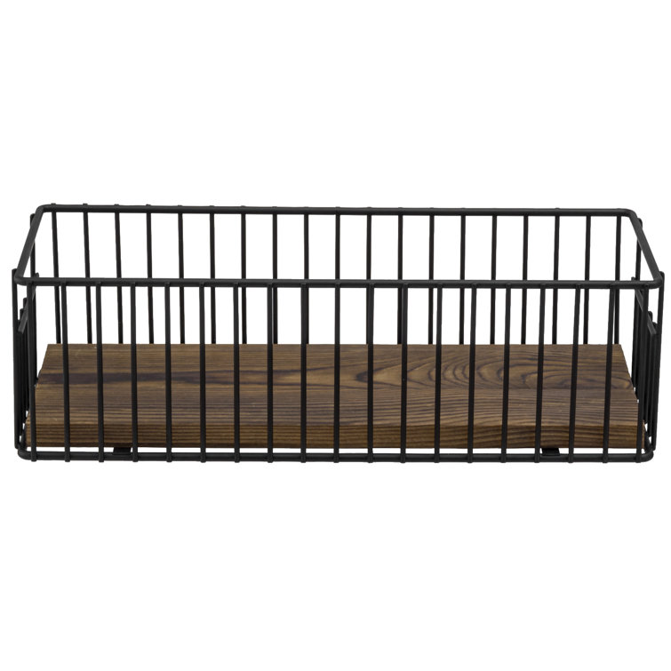 Evideco Bathroom Organizer Bamboo Tray Black Metal Wire