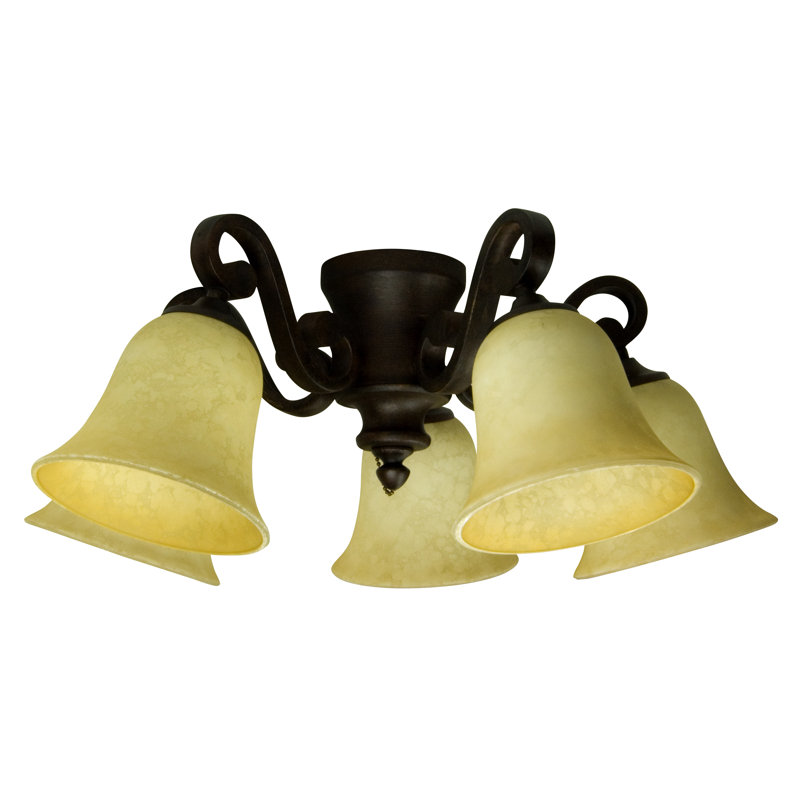 Ensemble d’éclairage ramifié à ventilateur de plafond universel 5 lumières Osmond, Bronze vieilli, Scavo antique