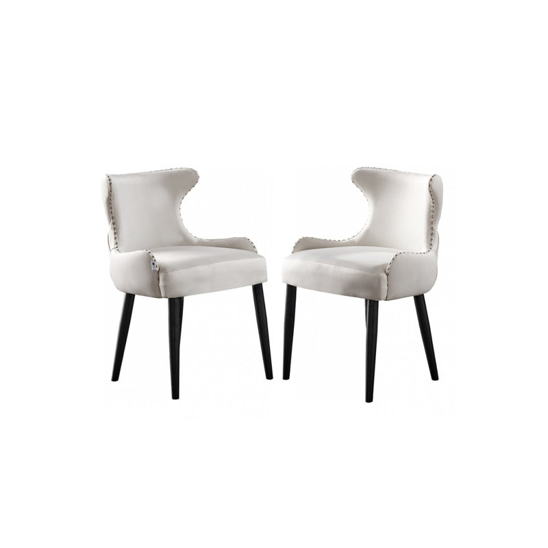 Ricky Modern Velvet Dining Chairs - Ergonomic Upholstered Curved Back with Solid Wooden Legs - Side Chair for Office Kitchen Living Room Dining Room
