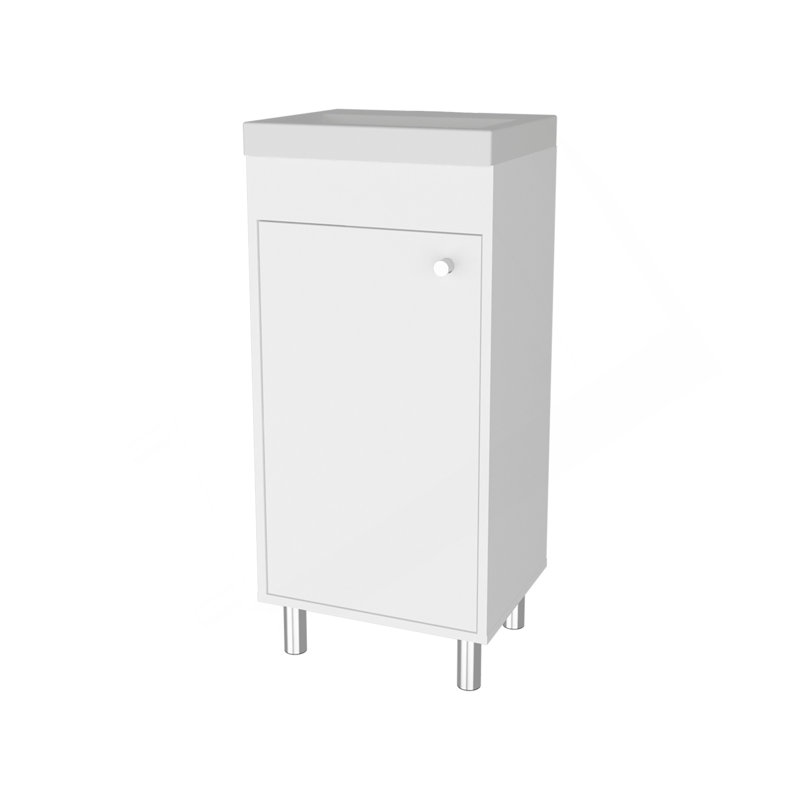 Ensemble de meuble-lavabo de salle de bain, 1 porte, 2 tablettes de rangement, blanc, Blanc
