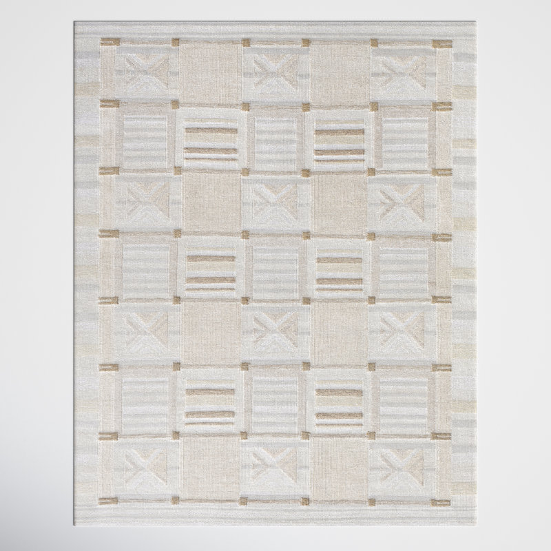 Gilson Geometric Hand-Knotted Tan/Beige/Cream Area Rug, Rectangle 2' x 3'