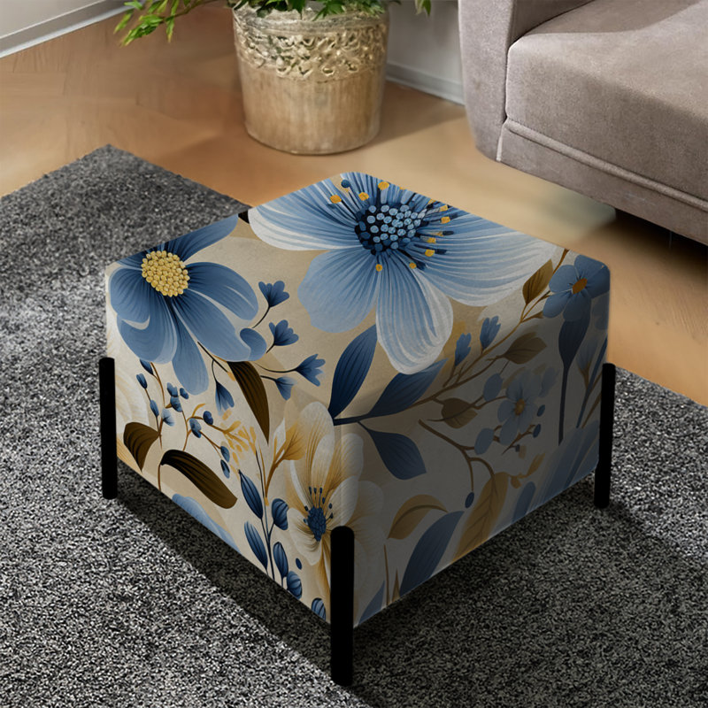 Motif floral bleu et ivoire Coastal Dreams - repose-pieds carré floral