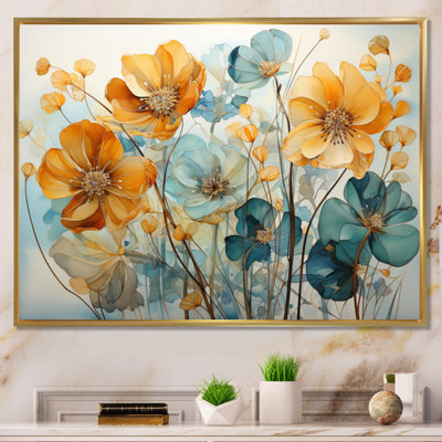 «Teal Orange Botanical Fragments I - Abstract Botanicals», art encadré