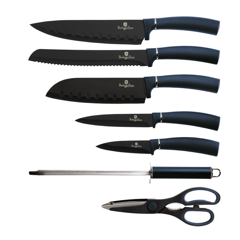 Berlinger Haus 8 Piece Stainless Steel Knife Block Set, Blue