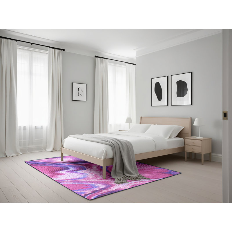 Tapis abstrait en laine mauve, Rectangle 5 pi x 7 pi