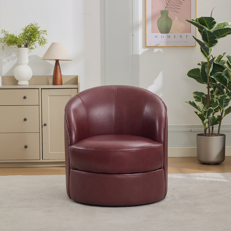 Fauteuil d'appoint pivotant en cuir rouge foncé foncé, pivotant à 360 ° et fauteuil Mid-Century moderne pour le salon / bureau