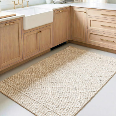 Tapis en jute texturé Mica / Tapis beige et ivoire et tissé pour le salon et la chambre à coucher