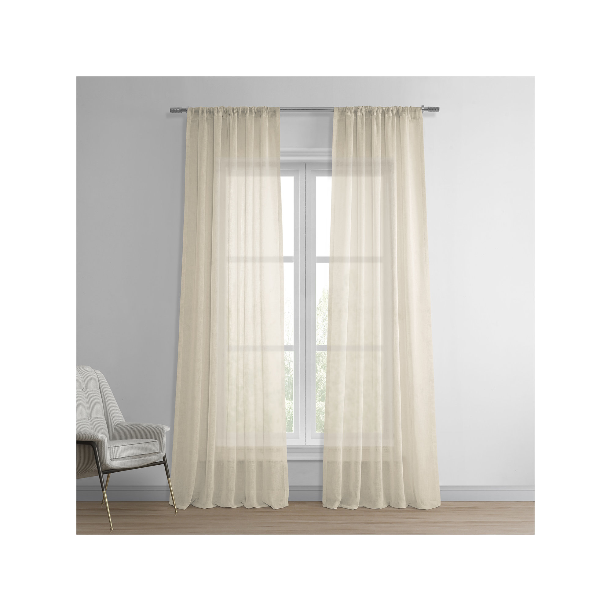 Larsa Sheer Linen Blend Curtain, Cotton Seed, 50"W x 120"L