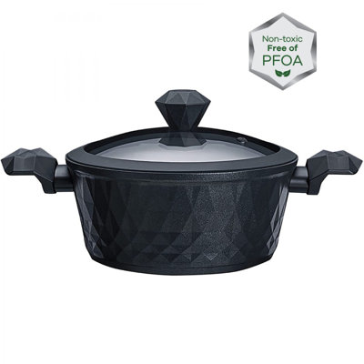 Karaca BioDiamond Non- Stick Antibacterial Handle Induction Stockpot with Lid, 20cm, Black