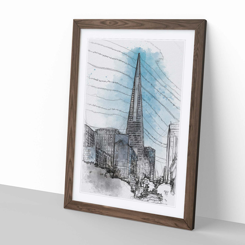 Transamerica Pyramid in San Francisco in Abstract - Framed Print, 50cm H x 35cm W x 2cm D, Walnut