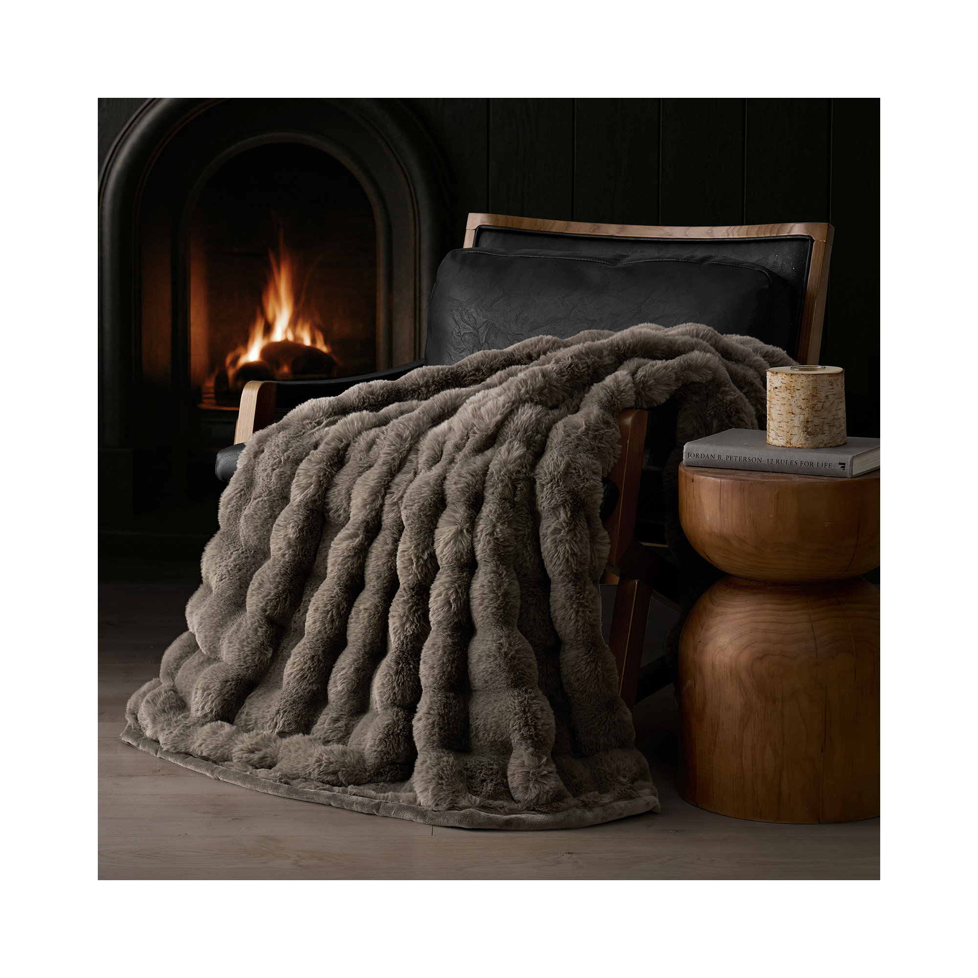 Ridgeline Faux Fur Throw Blanket, Chestnut, 60" L x 50" W