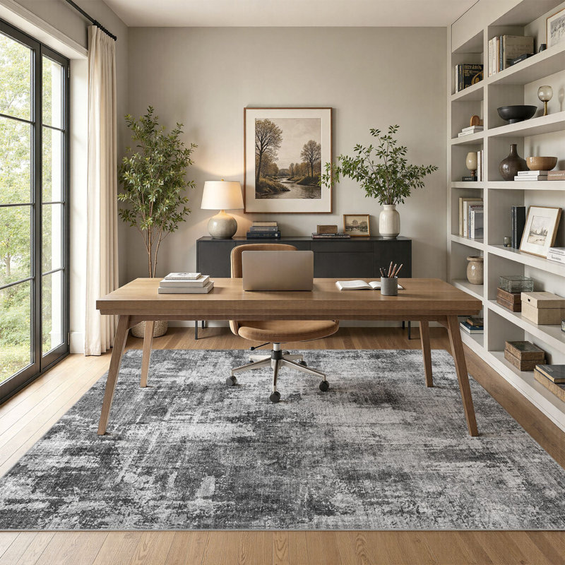 Washable Retro Abstract Rug, Stain Resistant Carpet for High Traffic Areas, Rectangle 6' x 9'