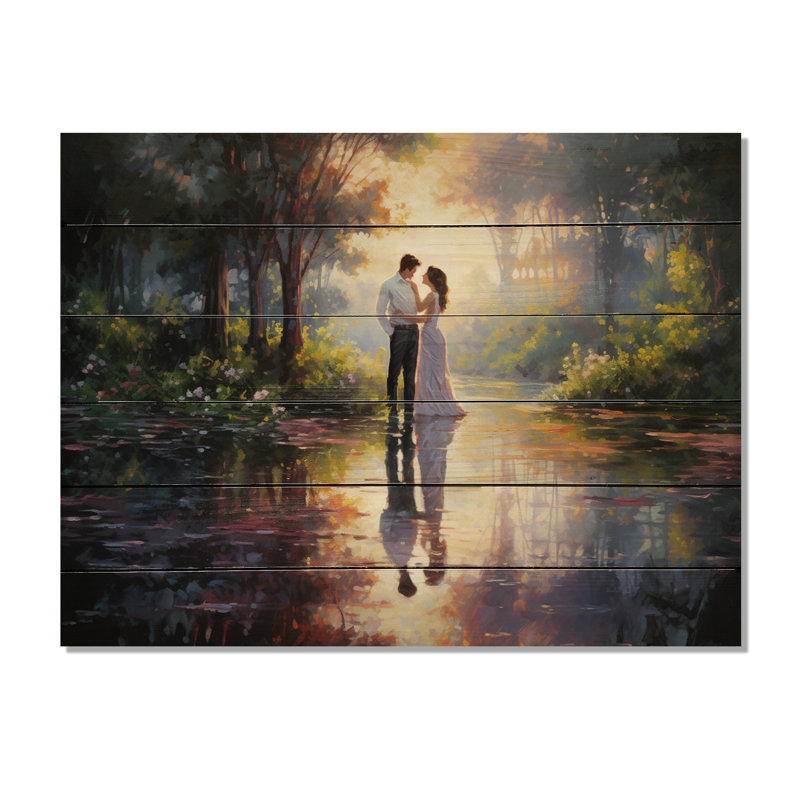 «Jamoy Romantic Couple Landscape Loves Reflections on Wood Print», H 30 po x l 40 po x P 0,78 po