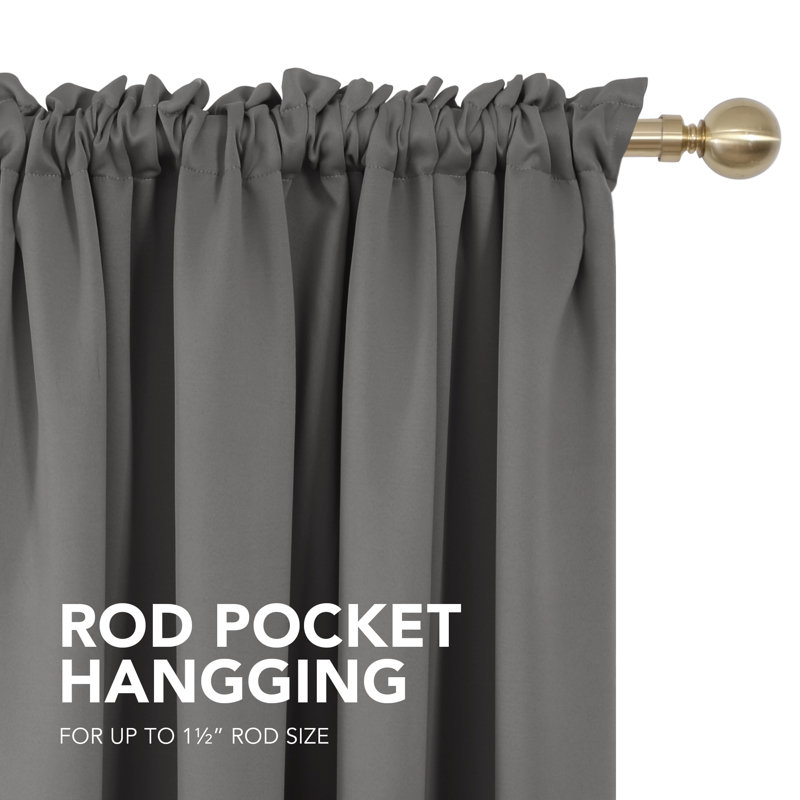 Blackout Rod Pocket Thermal Insulated Curtains (Set of 2), 52" W x 24" L, Light Gray