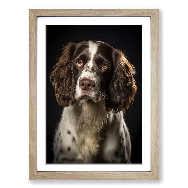 English Springer Spaniel Romanticism - Single Picture Frame Print on Wood, Oak Framed, 46cm H x 34cm W