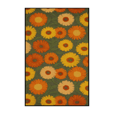 Machine Washable Botanical Brown Area Rug