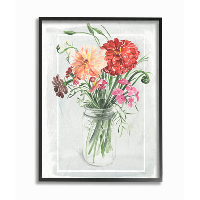 «Summer Zinnia Wildflowers in a Mason Jar», reproduction de peinture à l'aquarelle