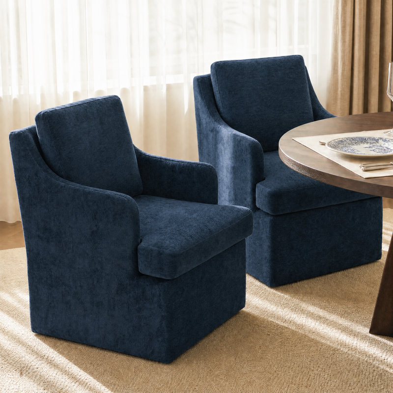 46.99 cm H Upholstered Chenille Armchair, Dark Blue