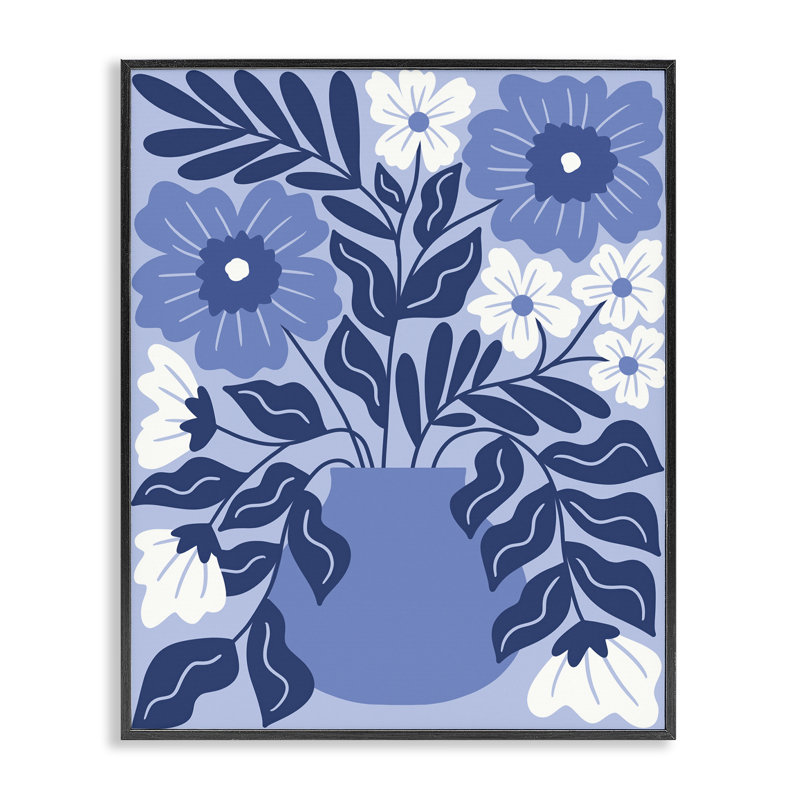 «Funky Blue Florals», art de la giclée encadrée par Taylor Shannon Designs, H 30 po x l 24 po, Giclée encadrée noir minuit