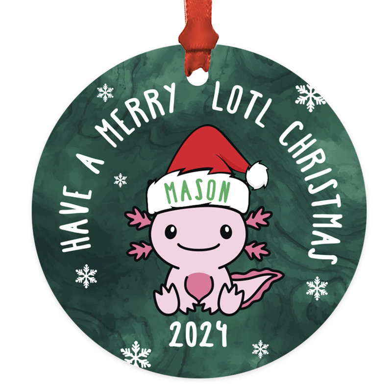 Ornement en métal sur mesure pour enfants ayant un joyeux Noël Lotl, aquarelle Axolotl