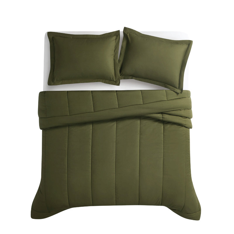Brooklyn Loom Oversized Cotton Percale King 3 Piece Comforter Set, King Comforter + 2 King Shams, Olive Green