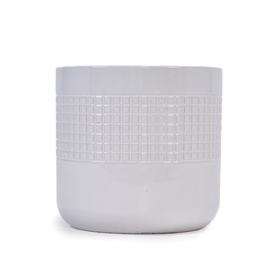 Ancient White Grid Ceramic Planter Of 3, Versatile Planters For Patio, Garden And Living Room With Built - In Drainage Plant Growth 3 Flowerpots White, Modern Indoor Outdoor Greenery Reinforced