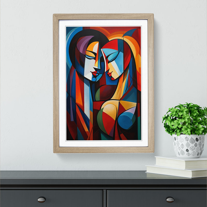 XYZ-FRM-V1223-4368 Lovers Abstract - Single Picture Frame Print on Wood, Oak, 64cm H x 46cm W x 2cm D