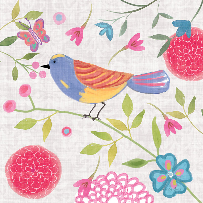 Damask Floral And Bird III - Wrapped Canvas Painting, 91cm H x 91cm W x 3.8cm D