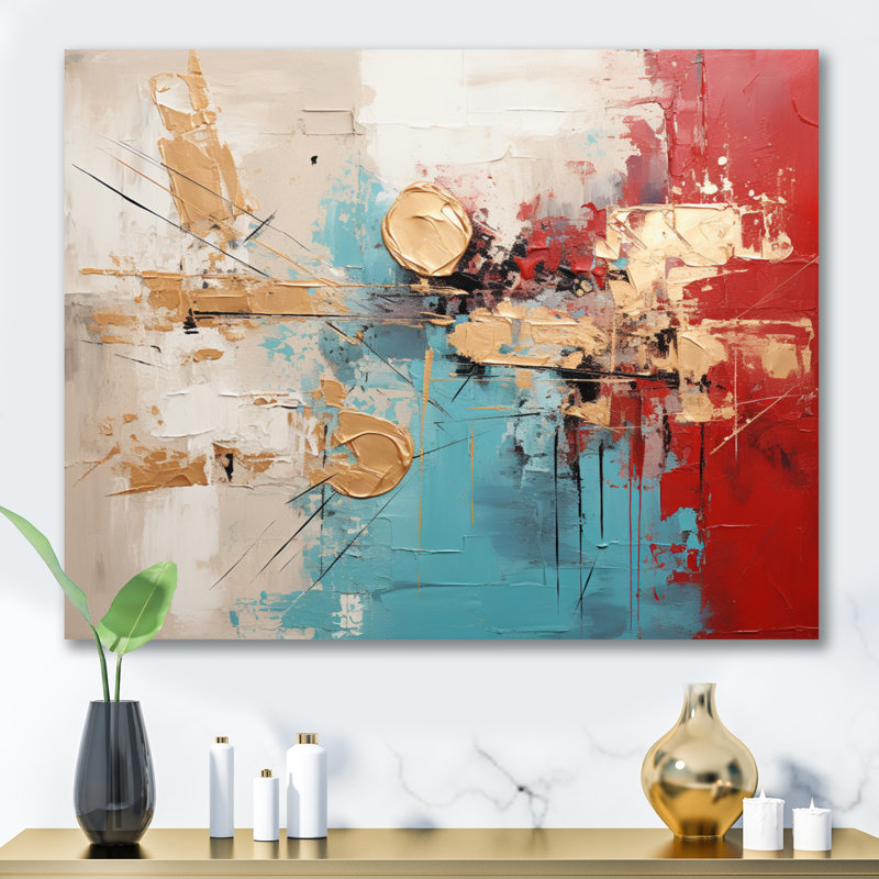 «Gerrie Gold Red Collage Majesty», art mural abstrait, H 16 po x l 32 po x P 1 po, Toile tendue