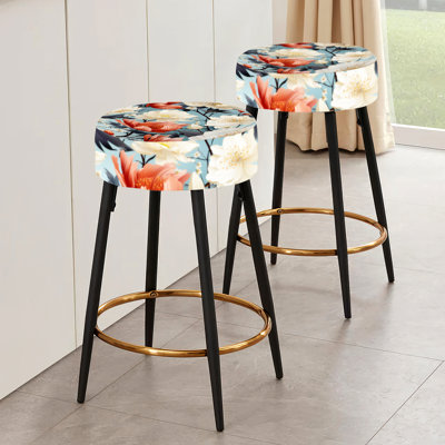 Ensemble de 2 tabourets de bar à motif de coquelicots beiges et colorés