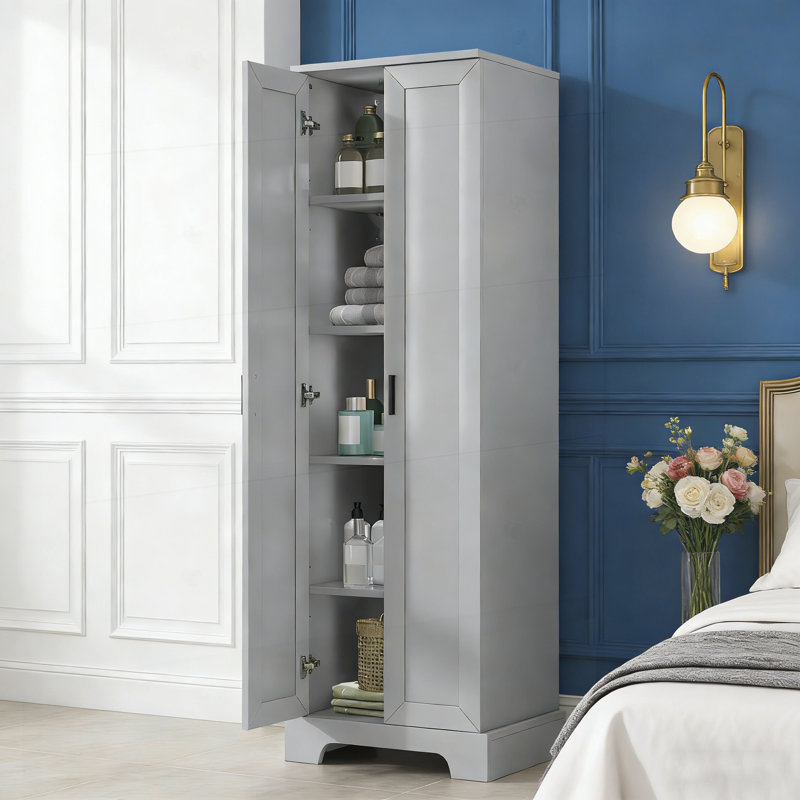 Armoire de rangement avec deux portes pour salle de bain, bureau, tablette réglable, panneau de fibres à densité moyenne